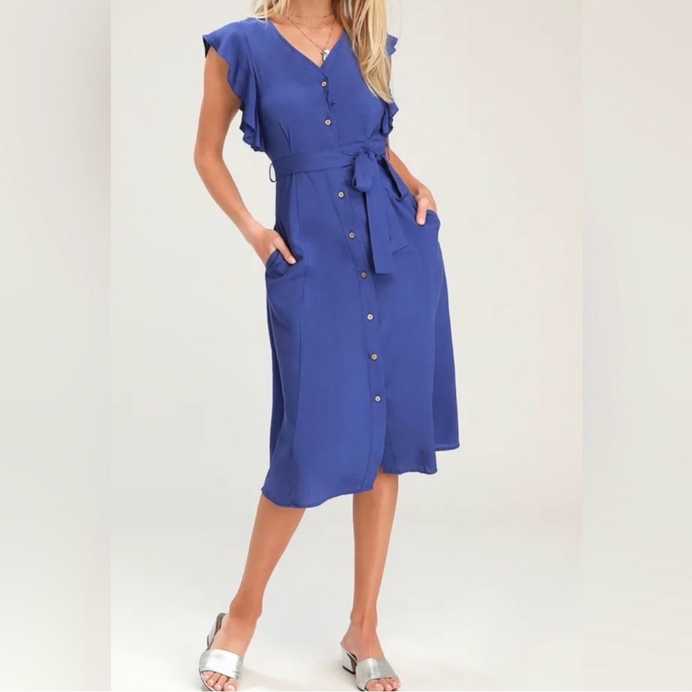 Lulu's Royal Blue Button-Front Midi Dress